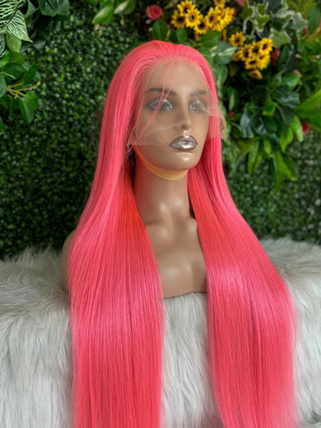 13*4 pink straight Lace Human Hair Wigs Colored Transparent 13x4 Lace Front Wig 180%