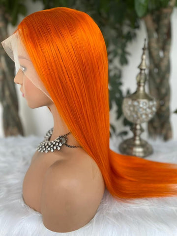 13*4 Orange Ginger Straight Wig – Transparent Lace, 180% Density colored wigs