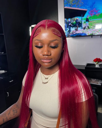 13*4 burgundy 99j straight Lace Human Hair Wigs Colored Transparent 13x4 Lace Front Wig 180%